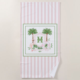 Cabana Stripes Palm Beach Monogram Crest Strandlaken