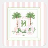 Cabana Stripes Palm Beach Monogram Crest Vierkante Sticker (Voorkant)