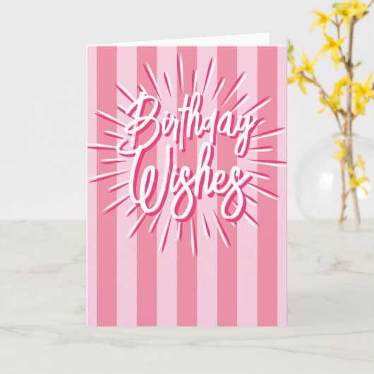 Cabana Stripes "Verjaardagswensen" Burst in Roze Kaart (Gele Bloem)