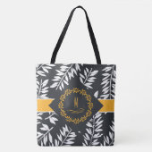 Cabana Thema in Houtskool en Wit met Geel Tote Bag (Voorkant)