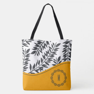 Cabana Thema in Houtskool en Wit met Geel Tote Bag