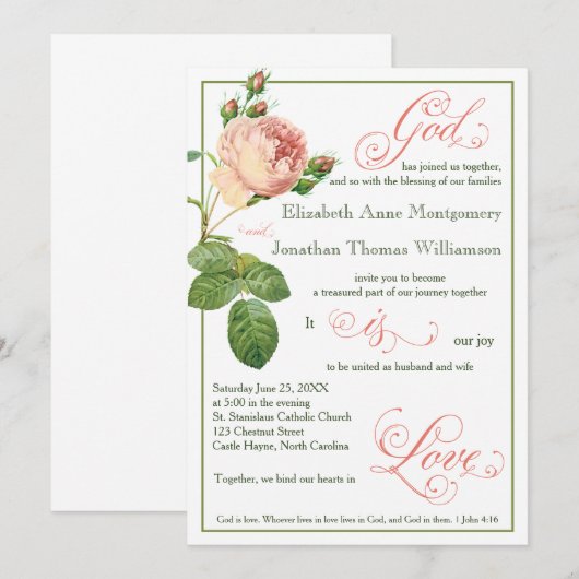 Cabbage Roos God is Love Wedding Invitation Kaart (Voorkant / Achterkant)