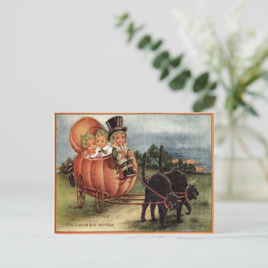 Cabbagehead Pumpkin Carriage Black Cat Briefkaart (Staand voorkant)