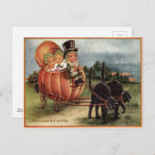 Cabbagehead Pumpkin Carriage Black Cat Briefkaart (Voorkant / Achterkant)
