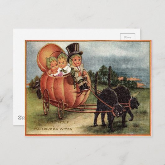 Cabbagehead Pumpkin Carriage Black Cat Briefkaart (Voorkant / Achterkant)