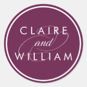 Cabernet Plum gepersonaliseerde bruiloft Ronde Sticker (Voorkant)