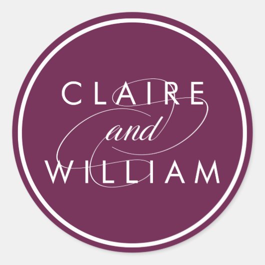 Cabernet Plum gepersonaliseerde bruiloft Ronde Sticker (Voorkant)