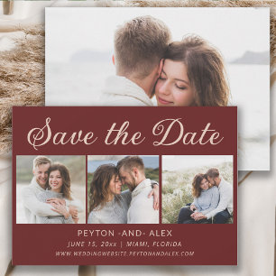 Cabernet Red 4-foto 2-zijdige trouwdatumkaart Save The Date