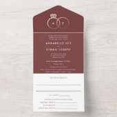 Cabernet Rood Moderne Roze Gouden Ringen Trouwen All In One Uitnodiging (Binnen)