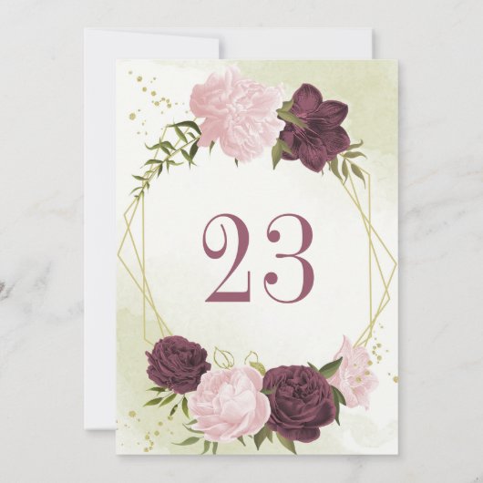 cabernet roze bloemen groen blad tafelnummer (Achterkant)