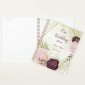 Cabernet & roze bloemen groen bruiloft planner (Display)