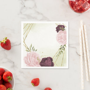 cabernet roze bloemen groen huwelijk servet