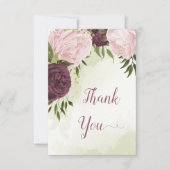 cabernet roze bloemen groene bladeren bruiloft bedankkaart (Voorkant)