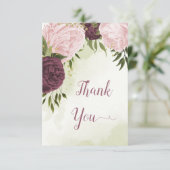 cabernet roze bloemen groene bladeren bruiloft bedankkaart (Staand voorkant)