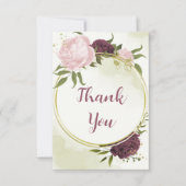 cabernet roze bloemen groene bladeren bruiloft bedankkaart (Voorkant)