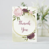 cabernet roze bloemen groene bladeren bruiloft bedankkaart (Staand voorkant)