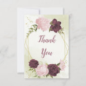 cabernet roze bloemen groene bladeren bruiloft bedankkaart (Voorkant)