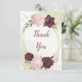 cabernet roze bloemen groene bladeren bruiloft bedankkaart (Staand voorkant)