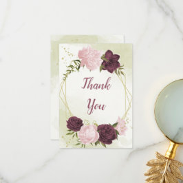 cabernet roze bloemen groene bladeren bruiloft bedankkaart