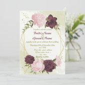 cabernet roze bloemen groene bladeren bruiloft kaart (Staand voorkant)