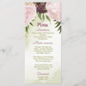 cabernet roze bloemen groene bladeren bruiloft menu (Voorkant)