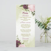 cabernet roze bloemen groene bladeren bruiloft menu (Staand voorkant)