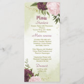 cabernet roze bloemen groene bladeren bruiloft menu (Voorkant)