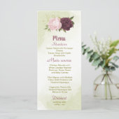 cabernet roze bloemen groene bladeren bruiloft menu (Staand voorkant)