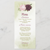 cabernet roze bloemen groene bladeren bruiloft menu (Voorkant)