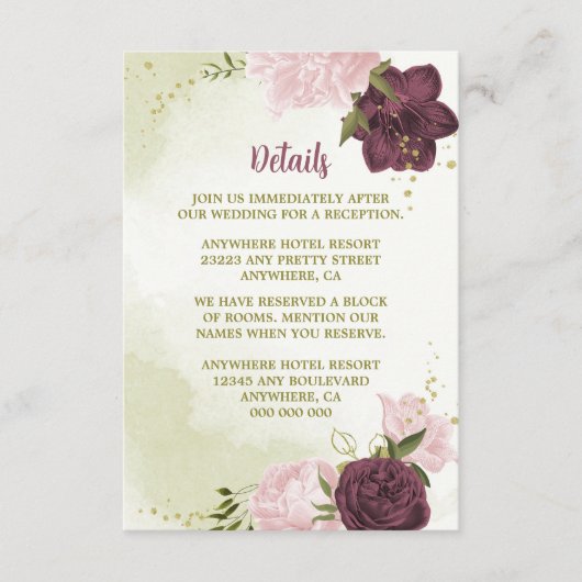 cabernet roze bloemen groene bladeren informatiekaartje (Voorkant)