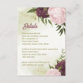 cabernet roze bloemen groene bladeren informatiekaartje