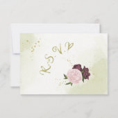 cabernet roze bloemen groene bladeren RSVP kaartje (Achterkant)