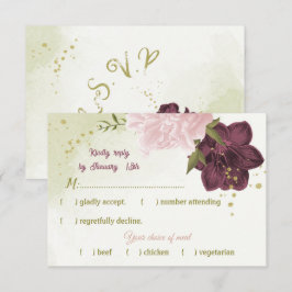 cabernet roze bloemen groene bladeren RSVP kaartje