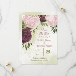 cabernet roze bloemen groene bladeren save the date