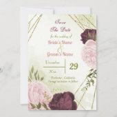 cabernet roze bloemen groene bladeren save the date (Voorkant)