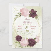 cabernet roze bloemen groene bladeren save the date (Voorkant)