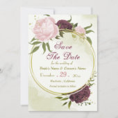 cabernet roze bloemen groene bladeren save the date (Voorkant)