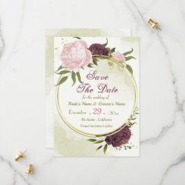 cabernet roze bloemen groene bladeren save the date