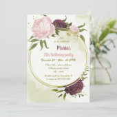 Cabernet roze bloemen groene bladeren verjaardag kaart (Staand voorkant)