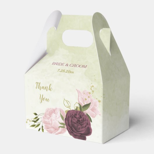 cabernet roze bloemengroen bruiloft bedankdoosjes (Voorkant Zijde)