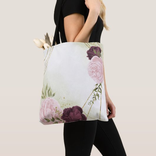 cabernet roze bloemengroen tote bag (Dichtbij)