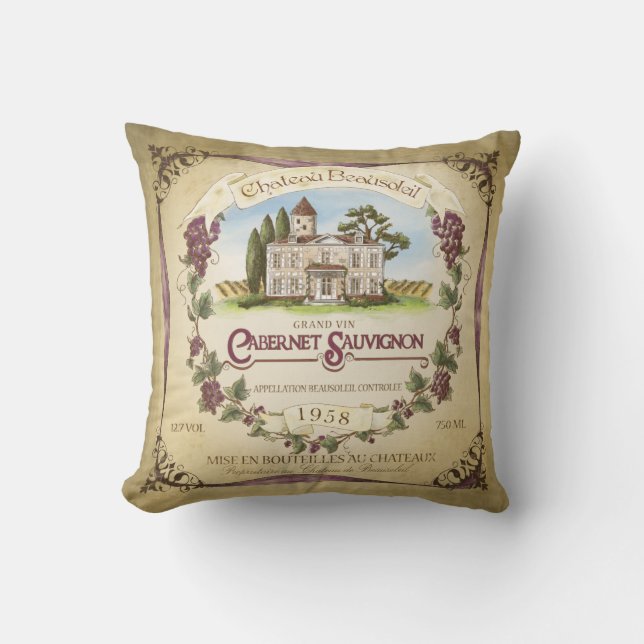 Cabernet Sauvignon Wine Label Art Pillow Kussen (Voorkant)