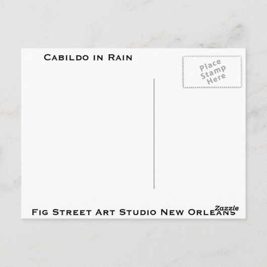 Cabildo in regen, New Orleans Briefkaart (Achterkant)