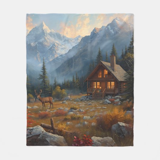 Cabin and Mountains Fleece Blanket Deken (Voorkant)
