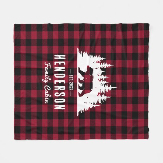 Cabin Beer Familienaam Red Buffalo Plaid Fleece Deken (Voorkant (Horizontaal))