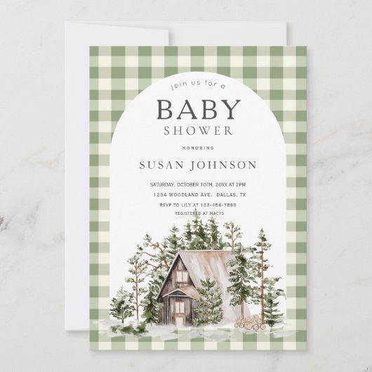 Cabin Bos Groen Geruit Baby Shower Kaart (Voorkant)