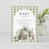 Cabin Bos Groen Geruit Baby Shower Kaart (Staand voorkant)