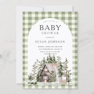 Cabin Bos Groen Geruit Baby Shower Kaart
