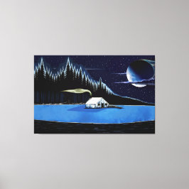 "Cabin by the Lake" uitgestrekte canvas. Canvas Afdruk