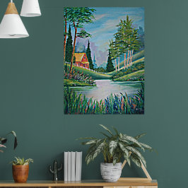 Cabin by the Stream Olie Schilderij Poster